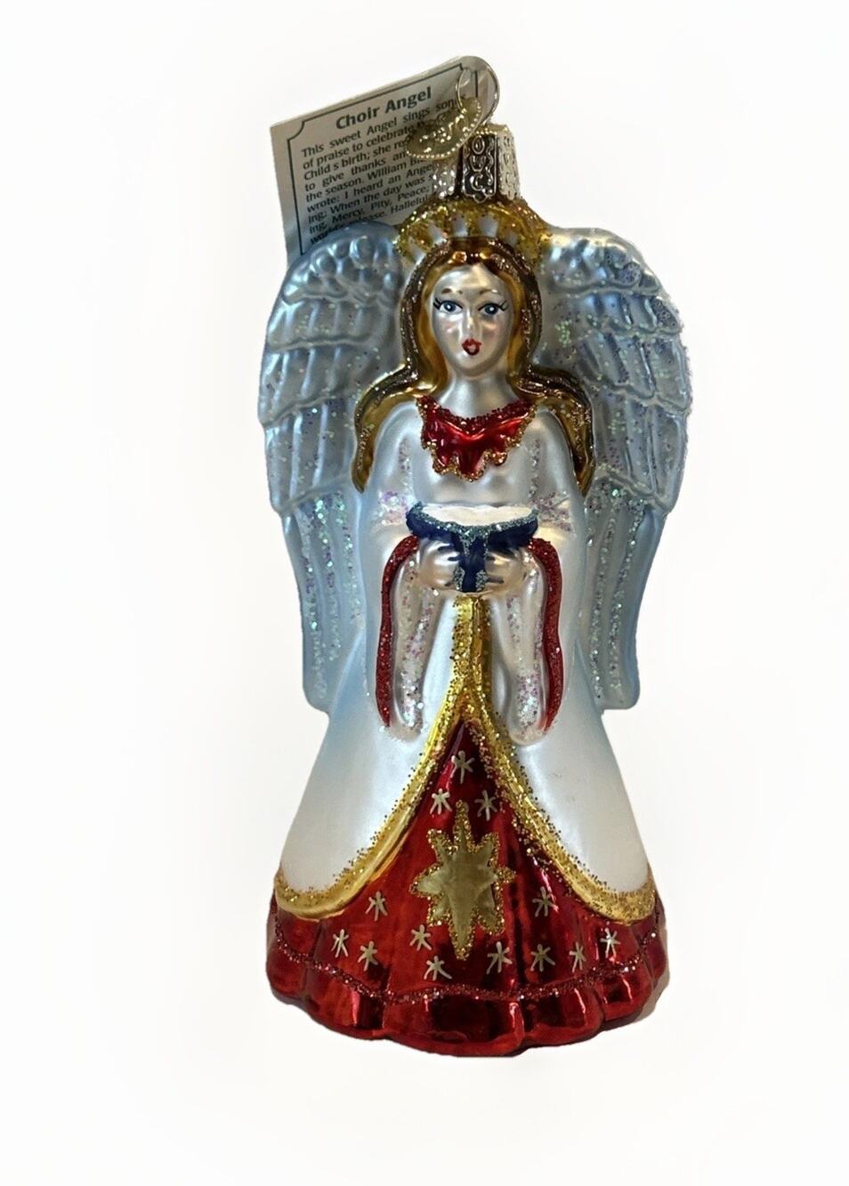 Choir Angel 10230 - Old World Christmas White Red Blown Glass Ornament